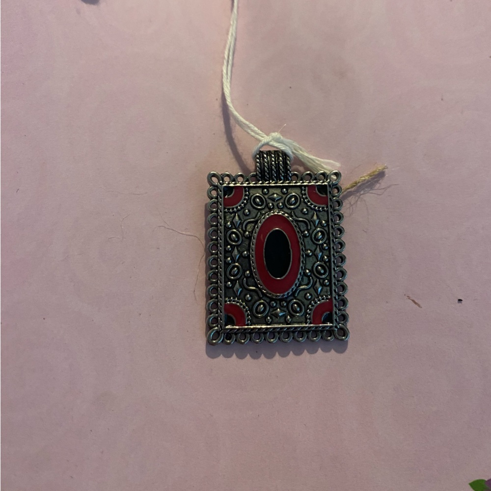 New Unique Square Silver Pendant with Pink Details